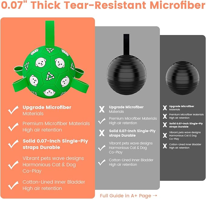 Dog Toys Ball, Durable Dog Soccer Ball with Straps, Interactive Dog Toys for Tug of War, Water Pool Puppy Toys for Indoor/Outdoor – Fun Dog Birthday Gift for Small & Medium Dogs, 6 Inch