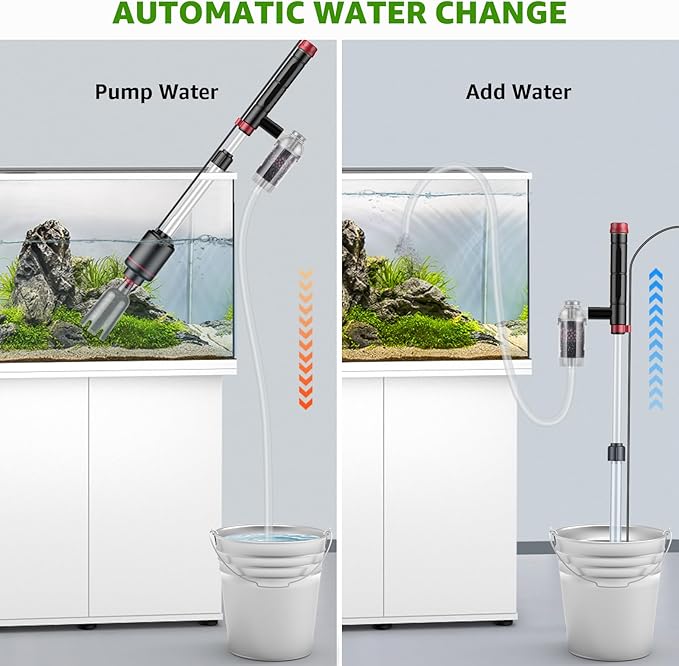 Electric Aquarium Vacuum Gravel Cleaner: 24W Fish Tank Vacuum Gravel Cleaner with Strong Suction for Automatic Water Change Algae Remover Sand Wash Water Shower and Water Circulation, Timed Off