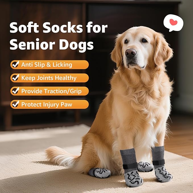 Double Sides Non-Slip Dog Socks to Prevent Licking Paws - Strong Traction for Hardwood Floors, Senior Dogs, Paw Protector, Dog Socks with Grippers X-Small