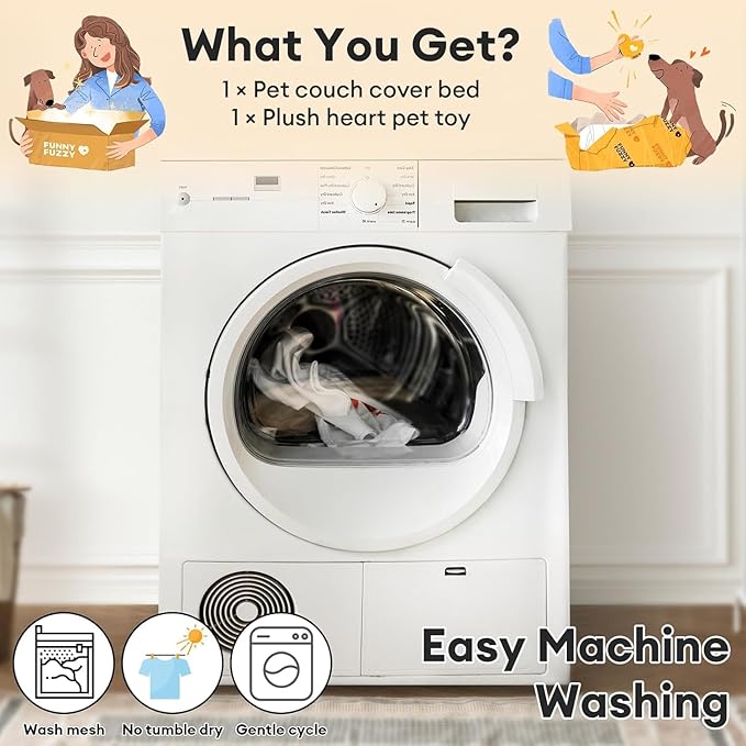 FUNNY FUZZY Pet Fluffy Plush Calming Dog Couch Bed Sofa Protector Washable Pets Mat for Large Medium Small Dogs and Cats (Grey,47.24 × 37.4 × 6.3 in)