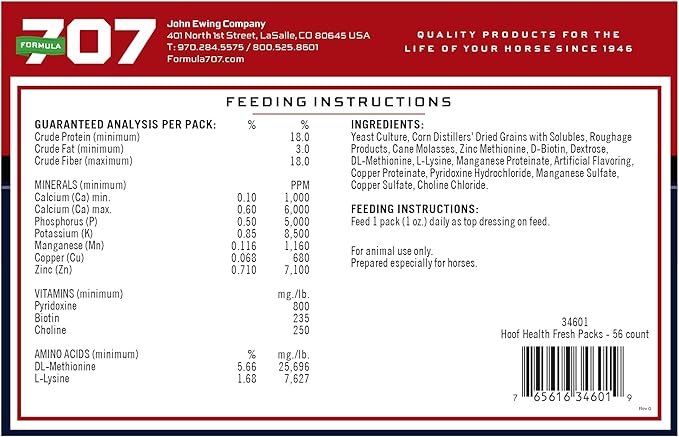 Formula 707 Hoof Health Equine Supplement, Daily Fresh Packs, 56 Day Supply - Biotin, Amino Acids, and Minerals to Improve and Support Healthy Horse Hooves