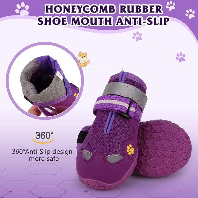 Dog Shoes for Large Medium Small Dog, Mesh Breathable Dog Shoes for Hot Pavement, Anti-Slip Dogs Boots Paw Protectors with Reflective for Outdoor Walking Indoor Hardfloors (Size 8)
