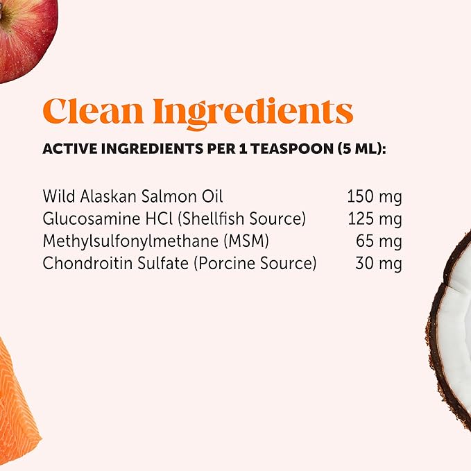 Dog Joint Supplement with Salmon Oil for Dogs - Ease Stiffness, Reduce Discomfort & Support Joint Mobility Liquid Supplement, Dog Food Topper Bone Broth with Glucosamine for Dogs (12 oz)