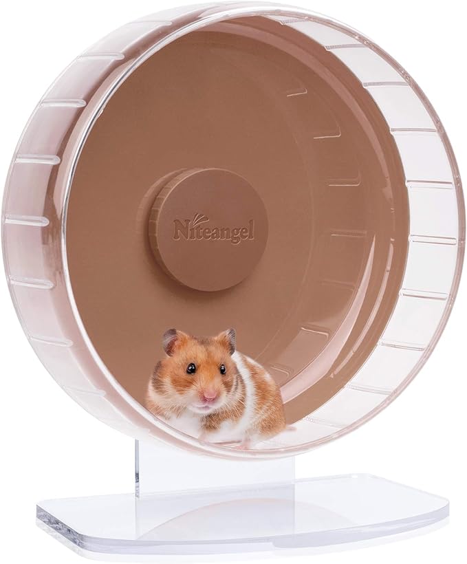 Niteangel Super-Silent Hamster Exercise Wheels: - Quiet Spinner Hamster Running Wheels with Adjustable Stand for Hamsters Gerbils Mice Or Other Small Animals (M, Brown)