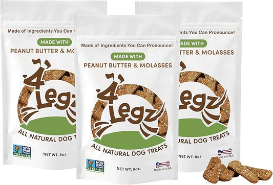 Organic Peanut Butter & Molasses Dog Treats – Healthy, Crunchy, Vegan Biscuits with Whole & Real Ingredients – All Natural & USA‐Baked, 8 Ounce (Pack of 3)
