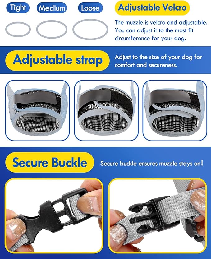 Dog Muzzle, Soft Air Mesh Muzzle for Small Medium Large Dogs Anti Biting Barking Chewing, Breathable Drinkable Adjustable Loop Pets Muzzle for German Shepherd Husky Labrador Retriever (Grey,L)