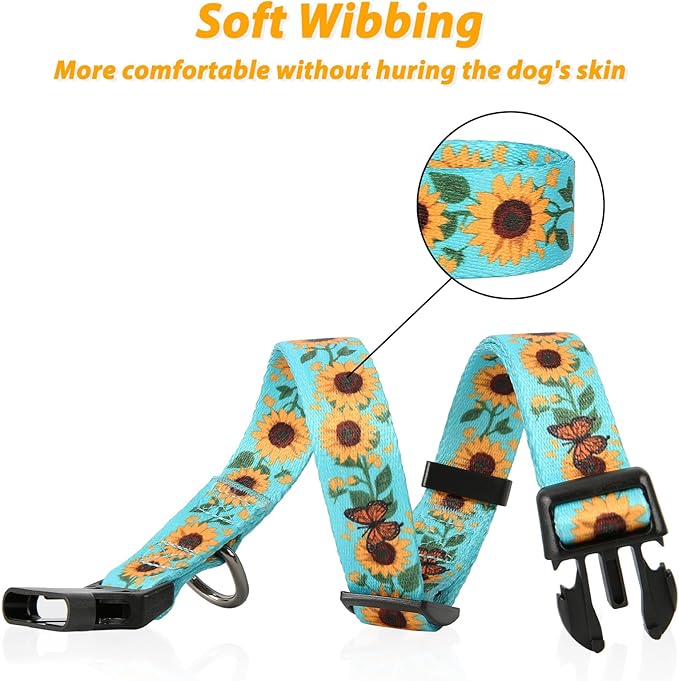HEELE Dog Collar, Adjustable Soft Dog Collar for Small Medium Large Dogs,Sunflower Floral Patterned Puppy Collars with Quick Release Buckle Sunflower Green M Length 13.39''-20.87''
