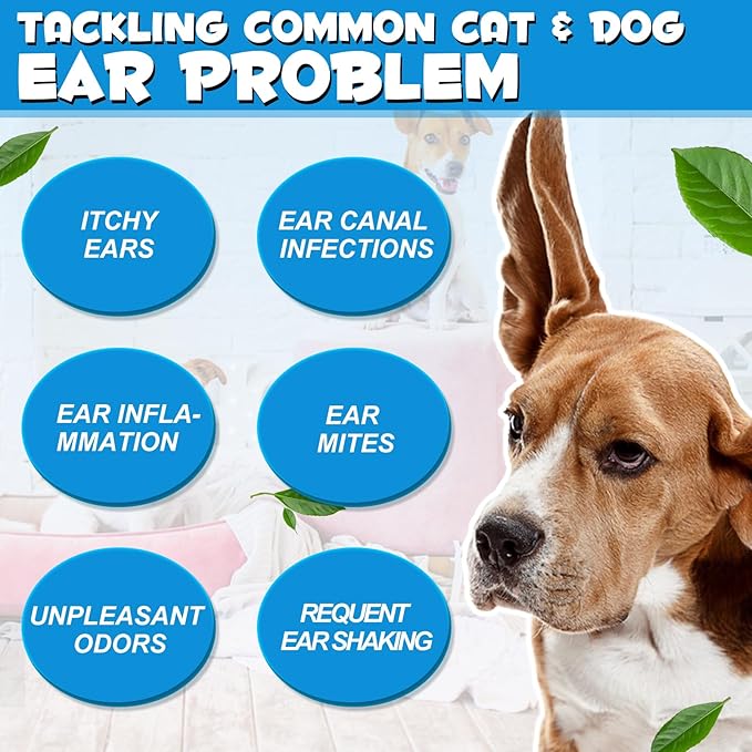 Dog Cat Ear Infection Treatment Drops, Pets Ear Cleaning Drops with 1% Hydrocortisone for Dog & Cats Yeast Infection, Itchy Ear Relief, Pet Ear Care Supplies for Dogs & Cats -2fl oz(2PCS)