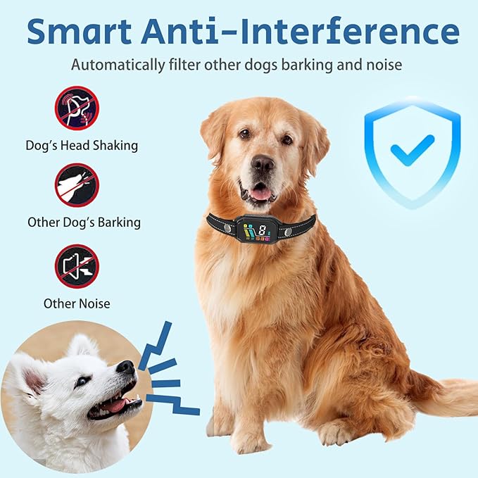 Bark Collar for Large Dogs, Anti Bark Collar for Medium Dogs, Smart Bark Collar, Rechargeable Training Collar IP67 Waterproof, 8 Adjustable Sensitivity Beep Vibration