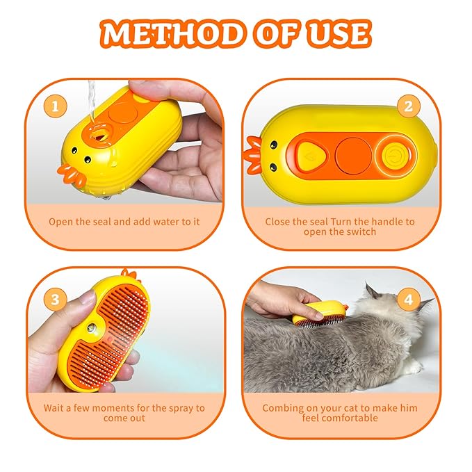 Spritz Defur Comb for Cats, New 3-in-1 Cat Steam Brush for Massaging and Cleaning Shedding Pets, Comb for Long and Short Hair Cats and Dogs Grooming Tool (zsyellow)