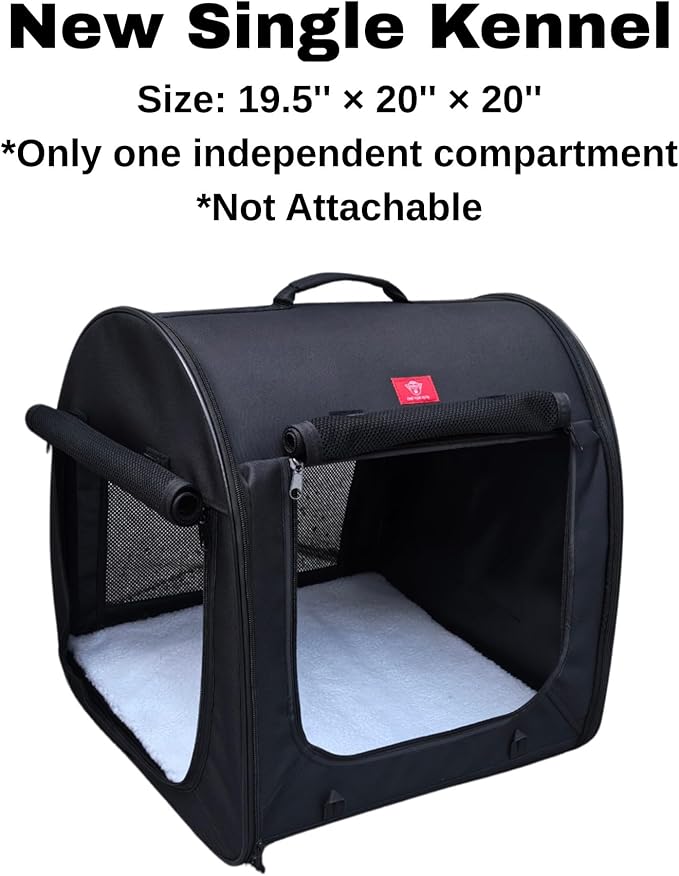 Fabric Portable Pet Kennel/Shelter, Single, Black 20"x20"x19.5" - Car Seat-Belt Fixture Included