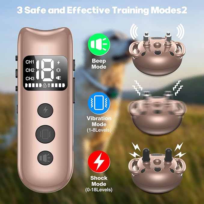 Dog Shock Collar, Dog Training Collar with Remote 2600FT, IPX7 Waterproof Rechargeable E-Collar, 3 Training Modes for All Breeds 10-120lbs (Gold)