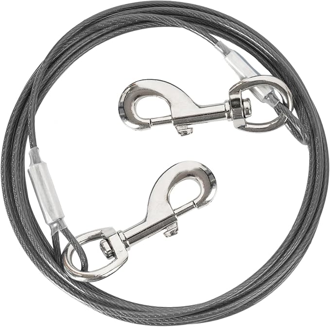 10FT Heavy Duty Dog Tie Out Cable for Large Dogs up to 125lbs, Durable Runner Tether Line (Black)