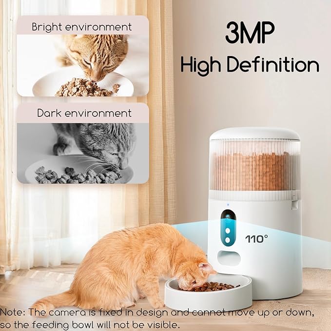 Faroro Automatic Cat Feeder with Camera, 3MP HD Video with Night Vision, 5G WiFi Cat Feeder Automatic with APP Control, 2-Way Audio, Low Food Sensor, Motion Alerts for Cats and Dogs