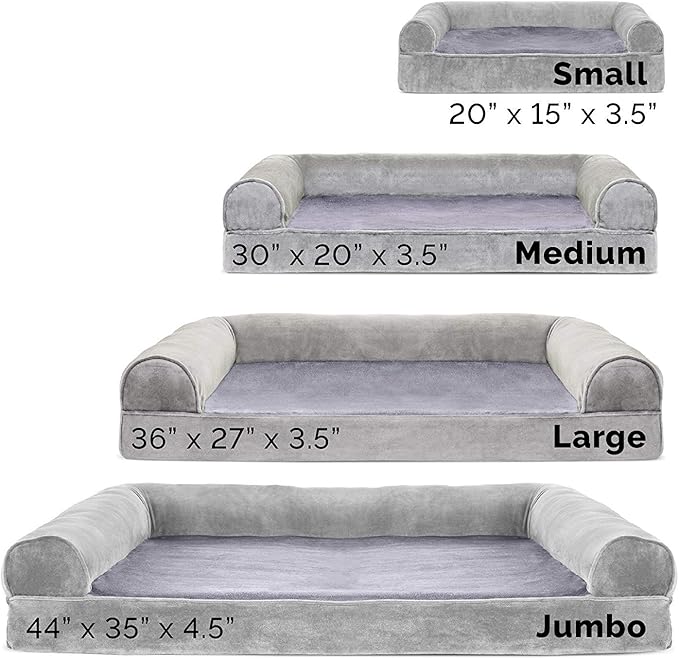 Furhaven Orthopedic Dog Bed for Large/Medium Dogs w/ Removable Bolsters & Washable Cover, For Dogs Up to 55 lbs - Faux Fur & Velvet Sofa - Smoke Gray, Large