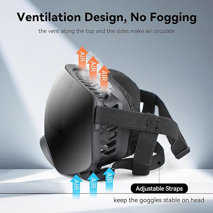 Dog Sunglasses UV Protection Clear Dog Goggles Windproof Glasses with Elastic Straps for Medium-Large Breed, Black Frame + Black Lens