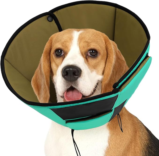 Dog Recovery Collar Cone for Medium Dogs, Adjustable Dog Cone Alternative After Surgery for Dogs to Stop Licking, Breathable Soft Cone for Medium Large Dogs, Green M