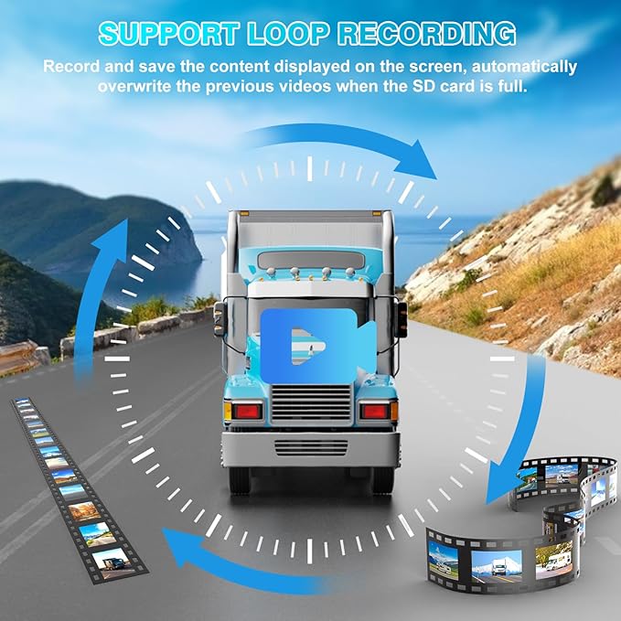 Fookoo HD 10" Wireless Backup Camera System, 1080P 10-inch Quad Split Monitor w/Recording, Waterproof Side & Rear View Cameras, 4 Channel, Digital Signal, Parking Lines for RV/Truck/Trailer