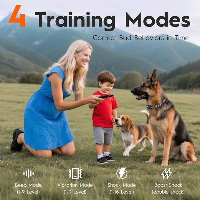 Dog Training Collar with Remote - Dog Shock Collar for Small Medium Large Dogs (15-120Lbs) - Rechargeable Shock Collar with Flash Light, 4200FT Range - 4 Training Modes - IPX7 Waterproof