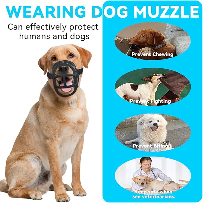 Dog Muzzle, OKKIC Basket Muzzle Anti Biting Chewing, Sturdy Lightweight Muzzle Allows Panting Drinking,Muzzle for Small Medium Large Dogs, Suitable for Grooming Trimming Training (Black, Size5)