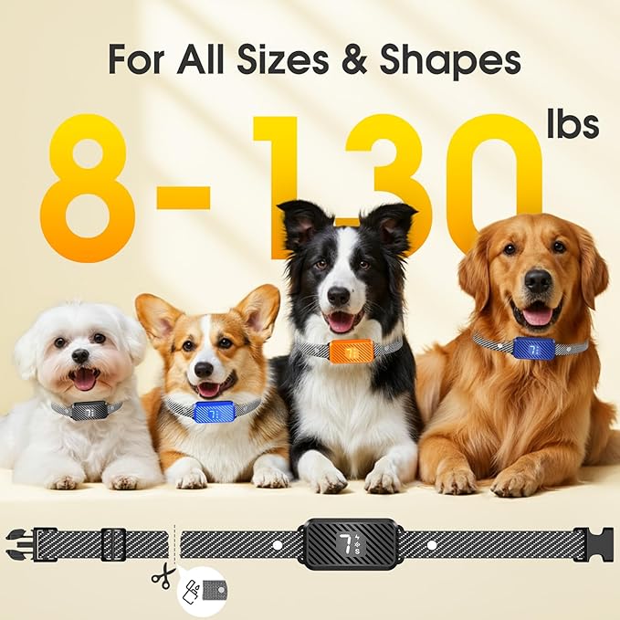 Dog Bark Collar for Large Medium Small Dogs, Rechargeable No-Bark Collar, Smart Barking Collar, Effective Bark Collar with 7-Level Sensitivity, 3 Beep & Vibration Modes, Waterproof, Black