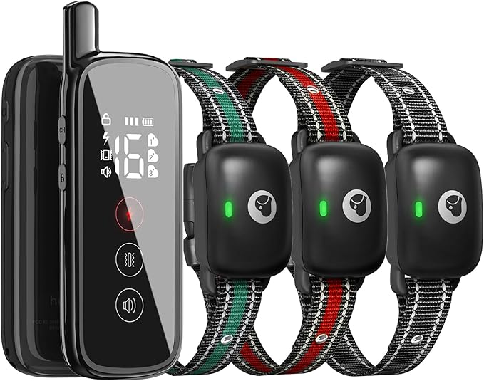 Dog Training Collar 3 Dogs, Dog Shock Collar with Remote - 2600Ft Range, Rechargeable Waterproof Electric Dog Collar, 3 Training Modes (Vibration, Beep, Shock) for E-Shock Collar（Black）