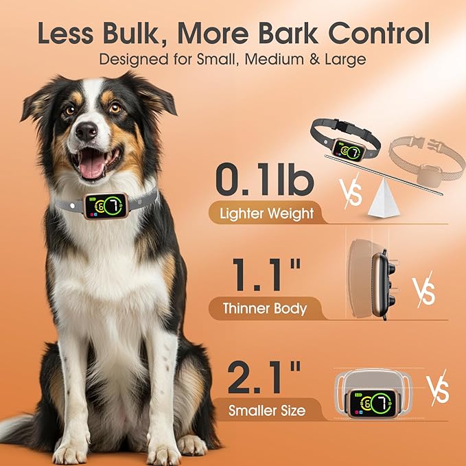 Smart Dog Bark Collar, Automatic Stop Bark Collar for Large, Medium, Small Dogs, Safe & Humane Barking Collar with Beep, Vibration & 7 Adjustable Sensitivity, Anti Barking Device IP67 Waterproof
