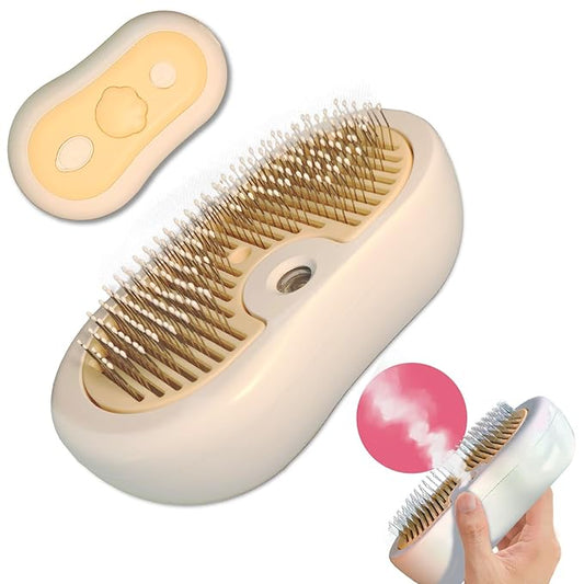 Misty - Moisturizing Pet Comb - Hair Brush with Mist, One-Click Clean, & Stainless Steel Bristles - Anti-Static Deshedding - Smooth Grooming for Cats, Dogs, & Small Pets - No Handle Compact Design