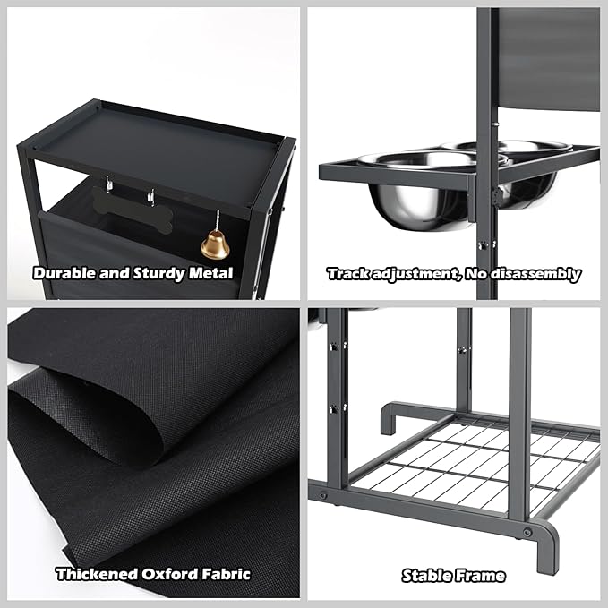 Elevated Dog Bowls, Height Adjustable Raised Dog Bowl Stand (4.5'' to 12''), Organizer Bowl Holder for Large Medium Dogs