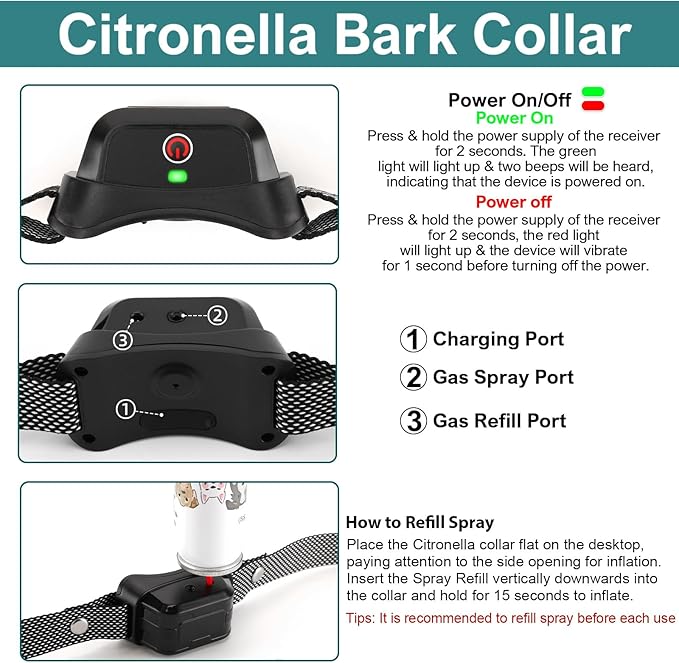 Citronella Training Collar [2*Collar, No Automatic] Citronella Dog Bark Collar with Beep/Vibration/Spray 4 Mode & 6 Adjustable Sensitivities, IPX7 Waterproof Safer for L/M/S Dogs Collar