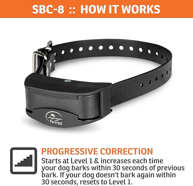 SportDOG Brand NoBark SBC-8 Bark Control Collar - Static Collar with Progressive Correction - Waterproof - Static Stimulation - Dogs 8 lbs & up