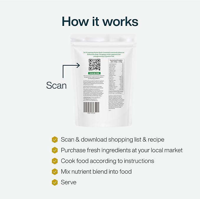 JustFoodForDogs DIY Nutrient Blend for Homemade Dog Food, Chicken & White Rice