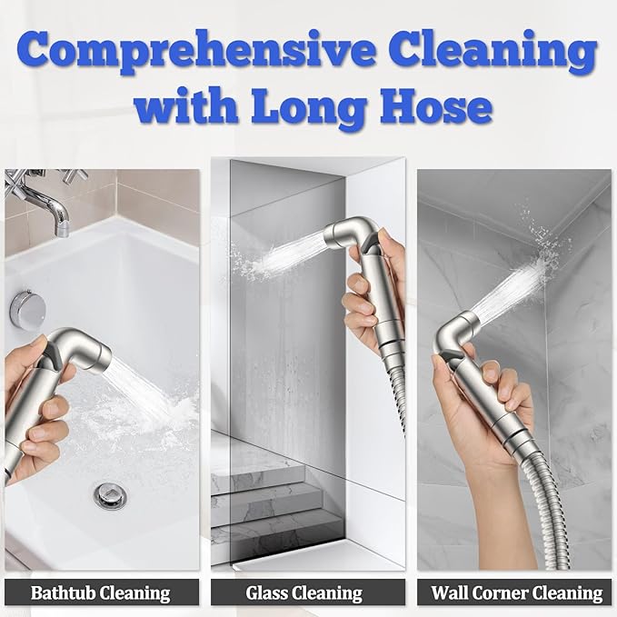 Dog Shower Attachment Metal, YDmeet Pet Shower Attachment for Fast and Clean Pet Bathing and Dog Washing, Brass Shower diverter, Adjustable Pet Shower Sprayer, 8 ft Hose and Shower Holder, Brushed