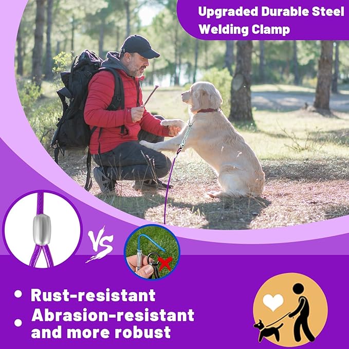 Dog Tie Out Cable 10/15/20/25/30FT Dog Run Cable Rosy Pink/Blue/Purple/Silver/Red/Green/YellowTie Out Cable for Large Dogs Heavy Duty for Outside Hold Large Dogs Up to 250LBS