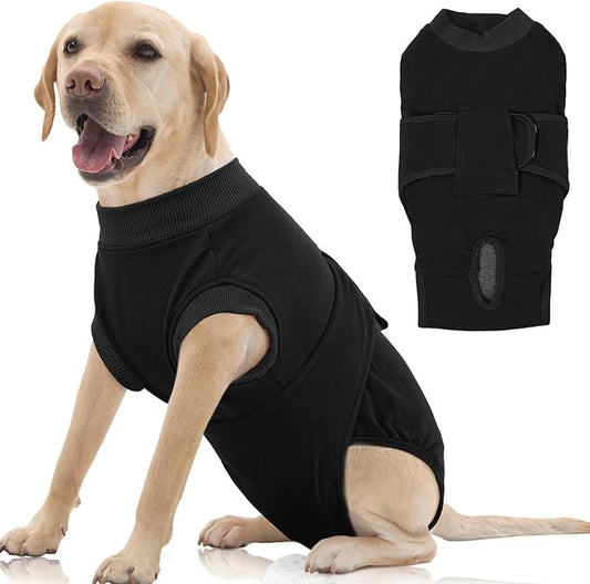 FUAMEY Dog Recovery Suit Male,Dogs Surgery Neuter Suits Puppy Spay Shirts for Female Protect Dog's Skin Anti Licking Abdominal Wounds Doggie Onesie Pet Bodysuit Alternative to Cone Black XXL