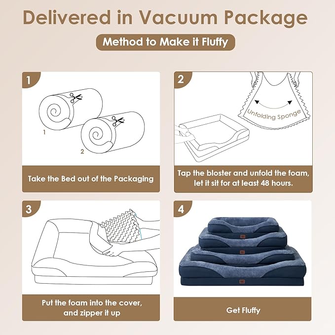 EHEYCIGA Memory Foam XL Dog Bed for XLarge Sized, Extra Large Orthopedic Dog Sofa with Sides and Waterproof Liner, Washable Bolster Pet Couch with Removable Cover, 42x30x7.5 Inch, Navy