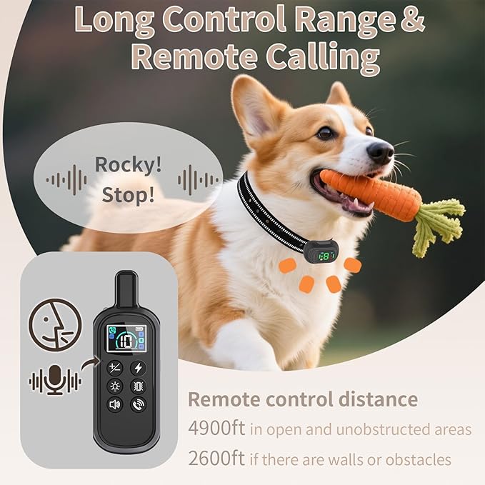 Dog Shock Collar 4900FT Dog Training Collar with Remote/Call Function/Light IP67 Waterproof Electric Collar for Dogs Rechargeable E-Collar for All Breeds, 4 Training Modes(10-120Ibs)