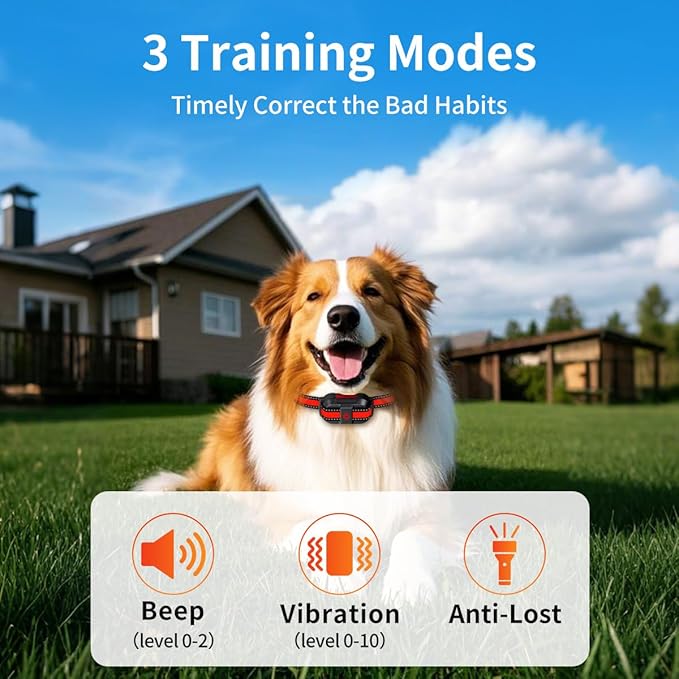 Dog Training Collar with Rechargeable Remote Control 3 Training Modes IPX7 Waterproof Electric Collar Range 3300Ft Bark Collar for Small Medium Large Dogs