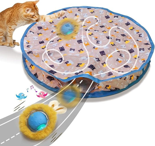 Interactive Cat Toy with Moving Ball and Sound – Motion-Activated Play Mat with Hidden Ball – Fun Hunting Toy for Indoor Cats and Kittens