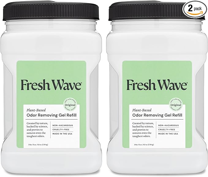 Fresh Wave Odor Removing Gel Refill, 63 oz., Pack of 2 - Safer Odor Absorbers for Home, Natural Plant-Based Odor Eliminator, Every 15 oz. lasts 30-60 Days, For Cooking, Trash & Pets