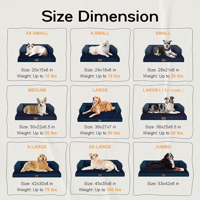 Extra Large Dog Bed-Orthopedic Waterproof XL Dog Bed for XLarge Extra Big Dogs - Foam Couch Sofa Washable with Removable Cover-Navy Blue