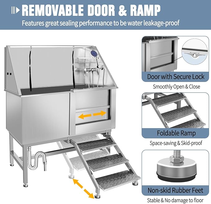 Dog Washing Station 38'' Stainless Steel Pet Grooming Tub for Large Dogs Over-Size Professional Dog Grooming Bathtub Station Wash Shower Sink Pet Grooming Bathtub Station
