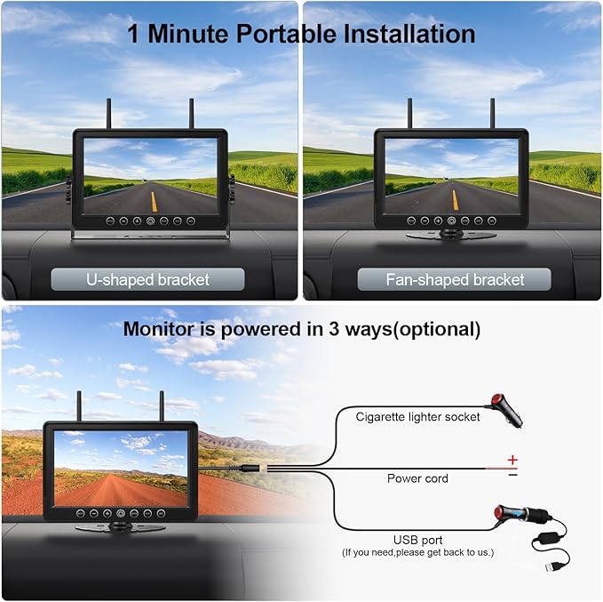 Fookoo HD 1080P 9" Magnetic Wireless Backup Camera,9" IPS Monitor, Rechargeable 2 Side View 2 Rear View Cameras, 1-Min Easy Install, Long Battery Life No Drilling IR Light for RV Truck Trailer DCX904
