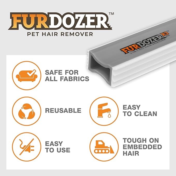 FurDozer X3 PRO Pet Hair Remover & Auto Detailing Tool - Cat & Dog Hair Remover for Carpet, Car Interior, Couch, Bedding, & Furniture - Reusable Pet Hair Removal Tool for Fur & Lint, 5" (Grey, 2-Pack)
