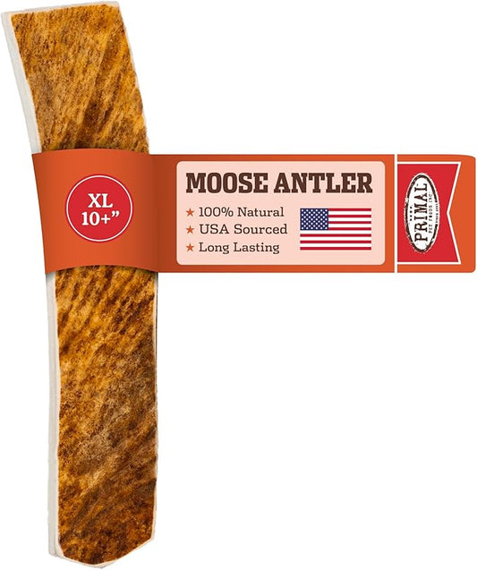 Primal Antlers for Dogs, Grade A Split Moose Antlers for Large Canines 45-60 lb, Natural Chews for Aggressive Chewers, Naturally Shed, Long Lasting Dog Bones, 1 ct