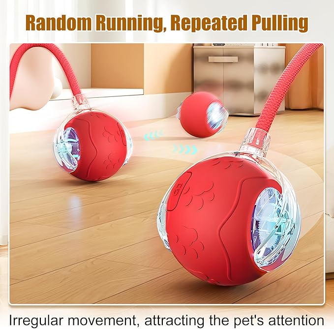 Interactive Cat Toys for Indoor Cats, 2025 New Interactive Cat Toys, Intelligent Automatic Rolling Pet Ball, Automatic Obstacle Avoidance Cat Toy Ball with Rope, Three Modes Adjustment (red)