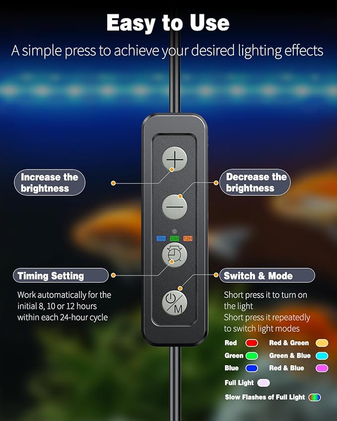 Pawfly 3 W Aquarium LED Light 11 Inch Underwater Fish Tank Light with Timer Auto On/Off Fish Tank Background Light with 8 Lighting Modes Submersible Multi-Colored Tube Light for Decoration