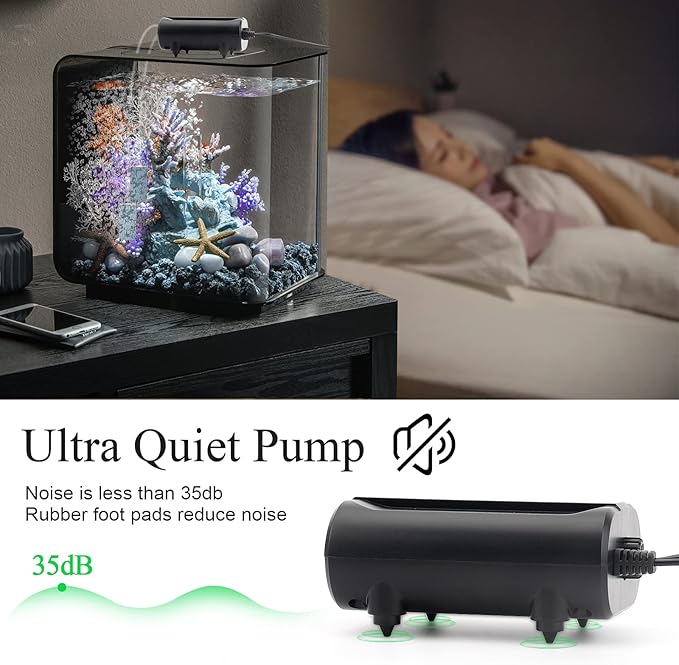 AQQA Aquarium Air Pump,3.5W 5W Dual Outlet Oxygen Pump with 2 Air Stone,Adjustable Air Valve Quiet Bubbler Pump,Up to 160 Gallon Fish Tank (3.5w)
