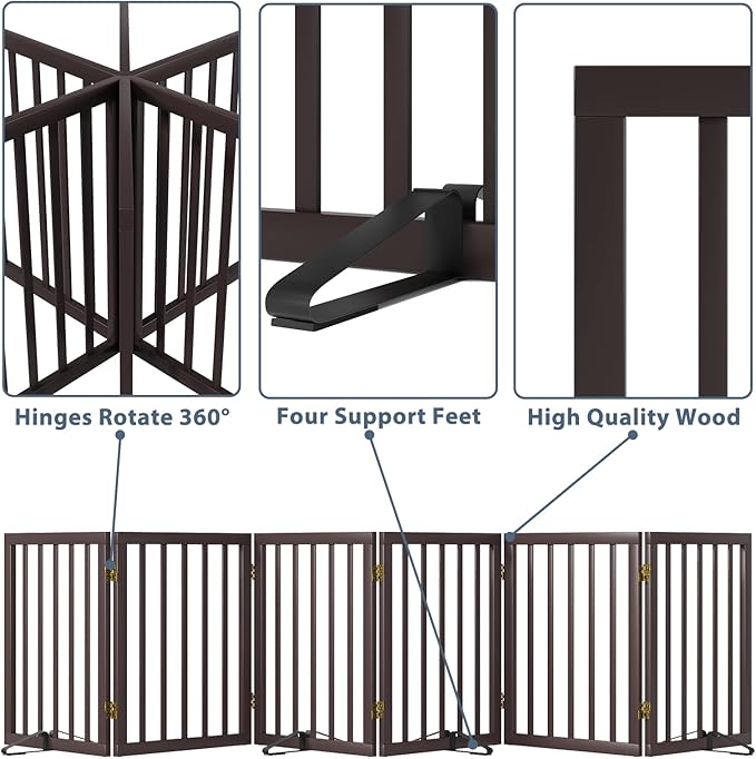 Dog Gates for The House Doorways Extra Wide 110 Inches Wood Freestanding Pet Gates for Dogs Indoor Fence with Support Stands