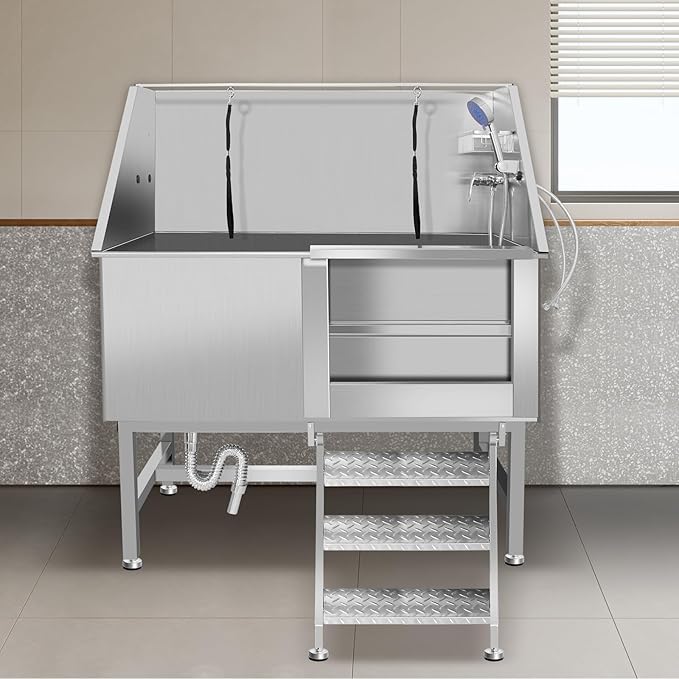 Dog Washing Station 38'' Stainless Steel Pet Grooming Tub for Large Dogs Over-Size Professional Dog Grooming Bathtub Station Wash Shower Sink Pet Grooming Bathtub Station